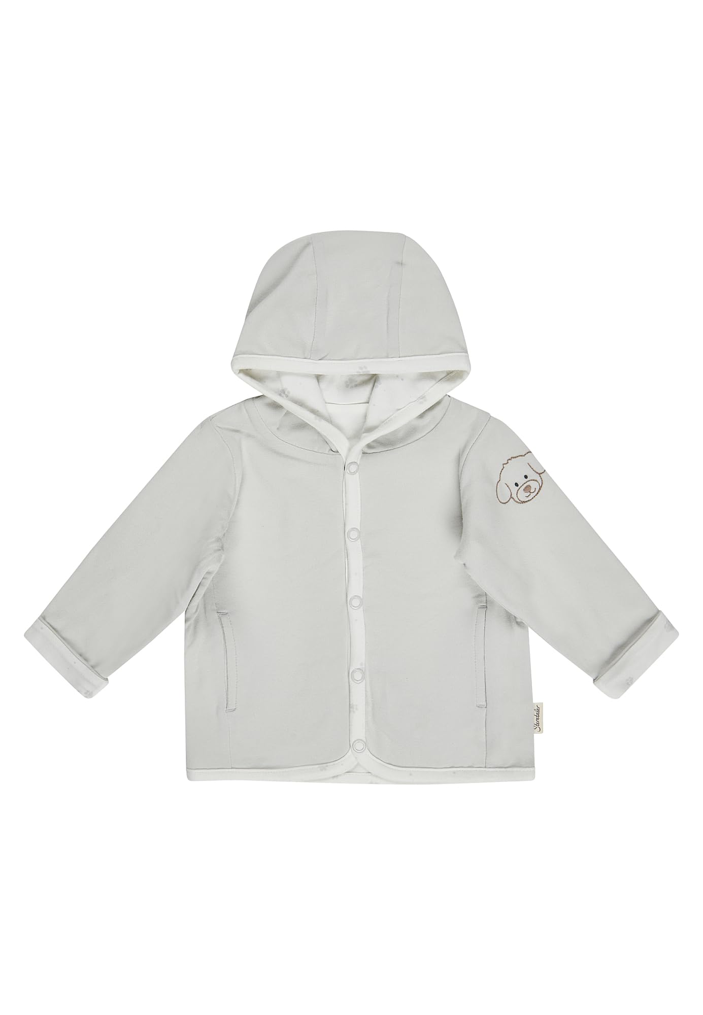 Sterntaler Baby Set - Strampler mit Langarm Body & Wendejacke – Baumwolljersey mit Pfoten-Motiv und Stickerei Hund Lucky – Strampler mit Knopfleiste und Babyjacke mit Kapuze – Farbe Silber – Größe 56