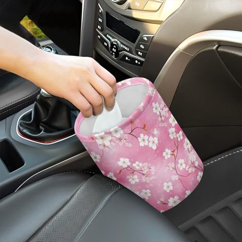 Image of Pink Flower Trash Can for Car Garbage Can for Back Seat Leak Proof with Adjustable Buttons Cars Accessories for Women Interior