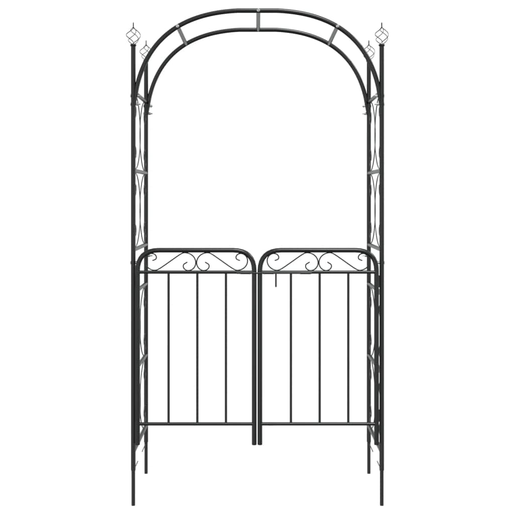 Arco da giardino in acciaio con cancello, verniciato a polvere, 108 x 45 x 235 cm, nero, chiudibile, robusto telaio per piante rampicanti, versatile come ingresso o decorazione per esterni