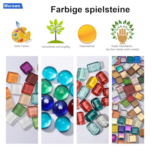 Worown Bunte Polygon Mosaikfliesen, Mini Glas Mosaiksteine für DIY Kunsthandwerk, Wohndekoration, Fotorahmen, Blumentöpfe, Spiegel (ca.240g)