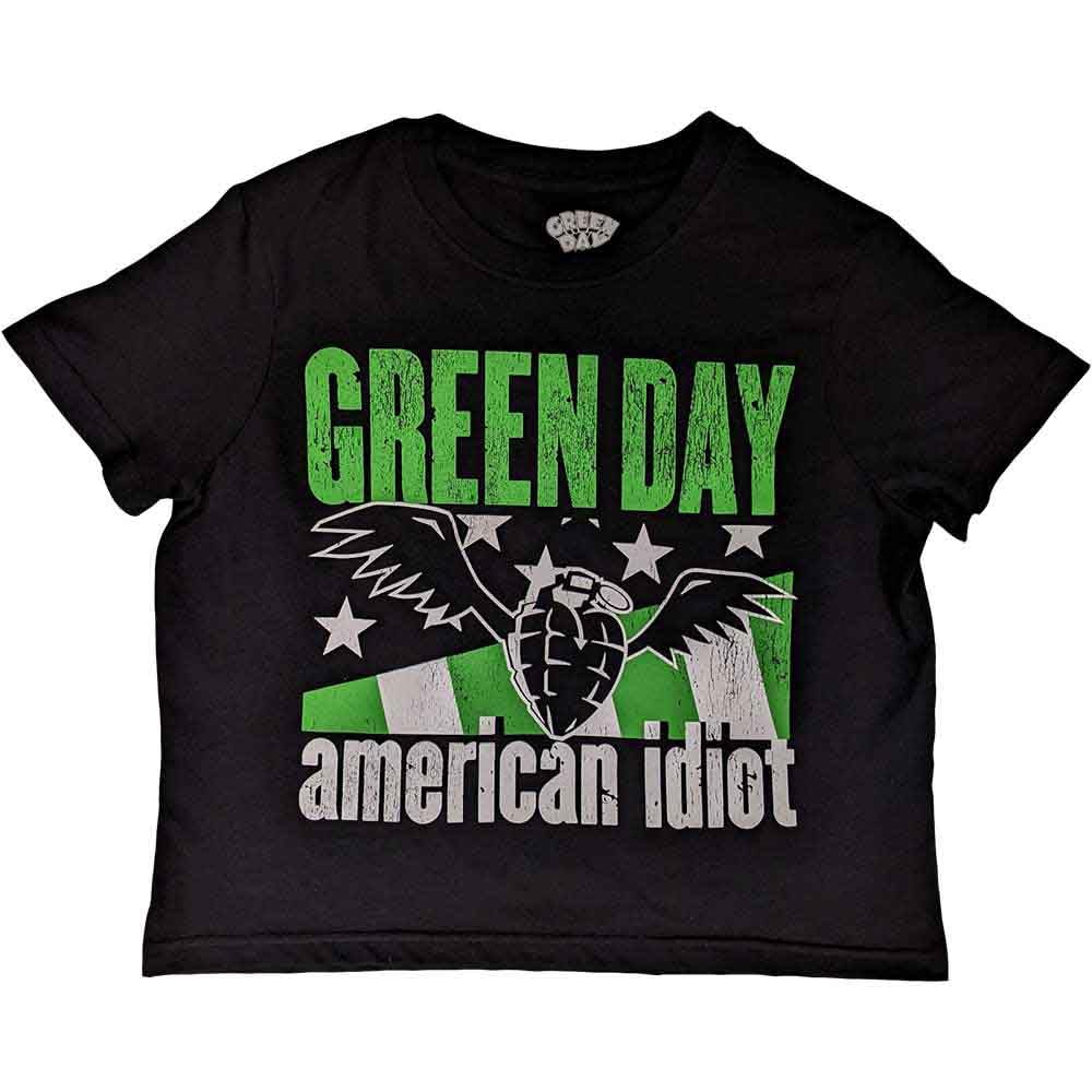 Green Day Crop Top T Shirt American Idiot Wings Band Logo Official Womens L