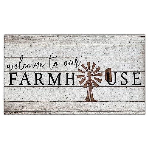 Nogrit Welcome to Our Farmhouse Windmill Rustic Waterproof Door Mat Outdoor Entrance 17x30 Inch Non-Slip Doormat for Home Front Door Porch Outdoor Indoor Decorations,Housewarming Gifts