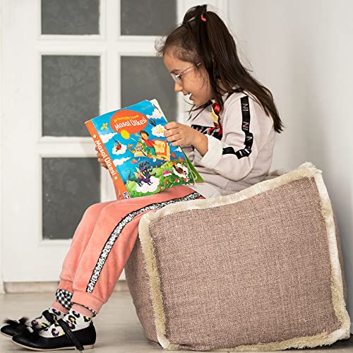 Boho Natural Jute Ottoman Pouf Upholstered 16