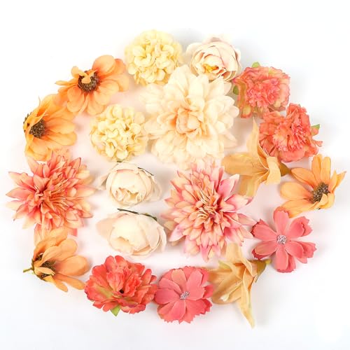 LARDUX 24 Stücke Kunstblumen Köpfe,künstliche blumenköpfe klein Blüten Künstlich blütenköpfe groß Seidenblumen Köpfe für DIY Basteln Scrapbooking Hochzeit Party Home Handwerk Deko-Lila (Orange)