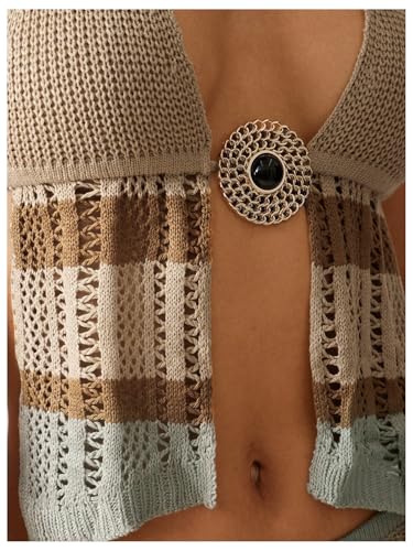 MakeMeChic Women's Summer Crochet Sweater Tops Open Back Boho Beach Knitted Halter Top3