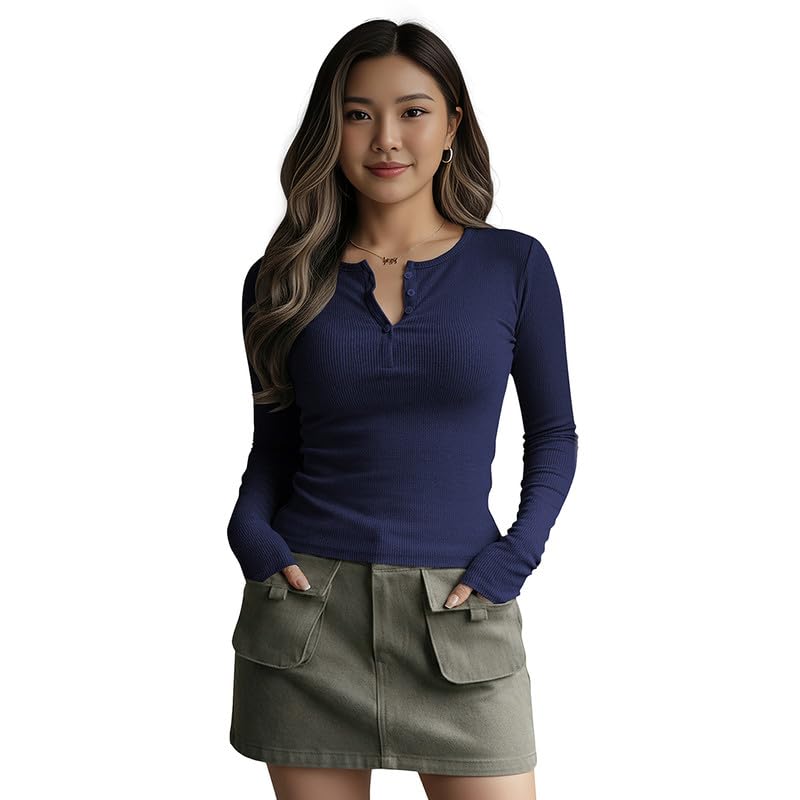 navyankaa Women’s Solid Ribbed Henley Top | Long Sleeve Slim Fit Stretchable Casual Tee for Everyday Wear23 Inches(Top-Saiyaraa-P)-picture-32
