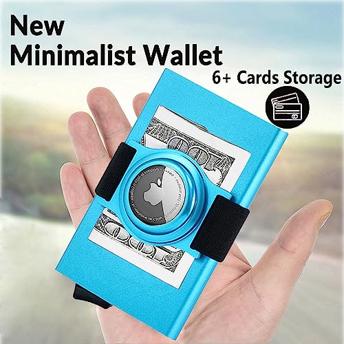 Minimalist Card Holder Wallet for Men,Front Pocket Slim RFID Blocking Pop up Metal Wallet Credit Card Case with Cash Band Airtag Case,12+ Cards Storage2