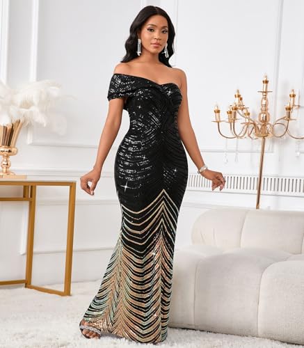 Image of Cololura Women Sequin One Shoulder Mermaid Formal Maxi Dress Evening Gown