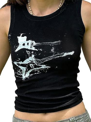 LQI Women's Tank Tops, Guitar Ribbed Summer Tops Sleeveless Y2K Crop Tops2