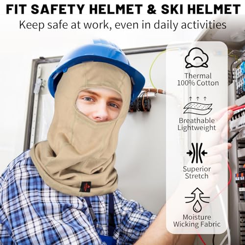 Image of FR Face Mask for Men - Fire Resistant Balaclava Welding Head Cover, 100% Cotton Full Face Hood & Neck Protector