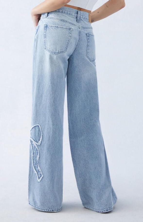 Denim Pants for Women Bow Jeans Wide Leg Baggy High Waisted Cute Bow Going Out Pants3