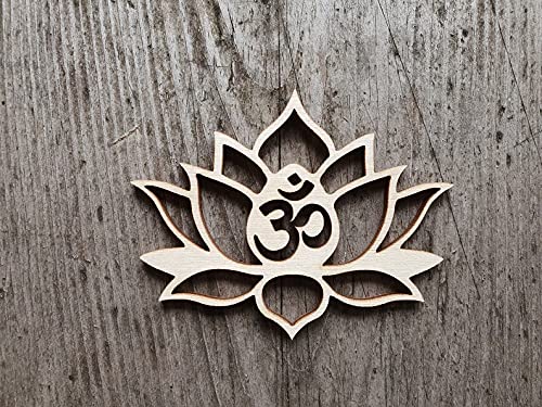 Cliths Pack of 10 pcs Unfinished Wooden Cutouts Lotus OM, Wood Lotus OM for Crafts, Unfinished Wooden Cutouts, Unfinished Wood Cutout for Art & Craft (10 CM)