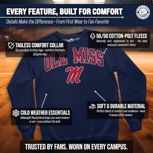 Image of NCAA College Sweatshirt Fleece Crewneck Pullover for Men and Women | Officially licensed NCAA college gameday crewneck pullover - 9 oz fleece lined sweatshirt with arch and logo design