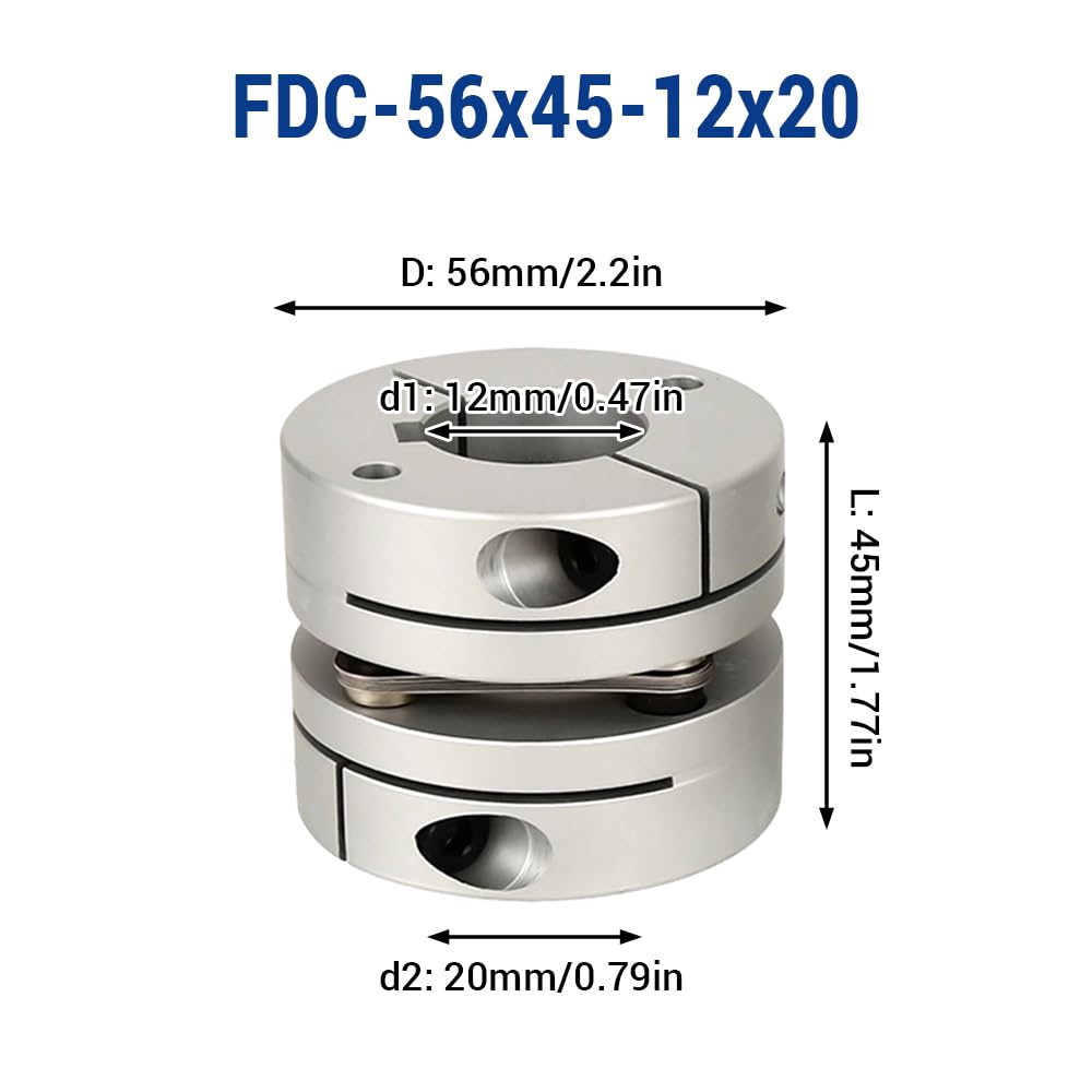 12 mm bis 20 mm flexible Membrankupplung, D56 L45 Aluminium 1 Membran-Motorwellenkupplung für 3D-Drucker CNC-Maschine Servo-Schrittmotor