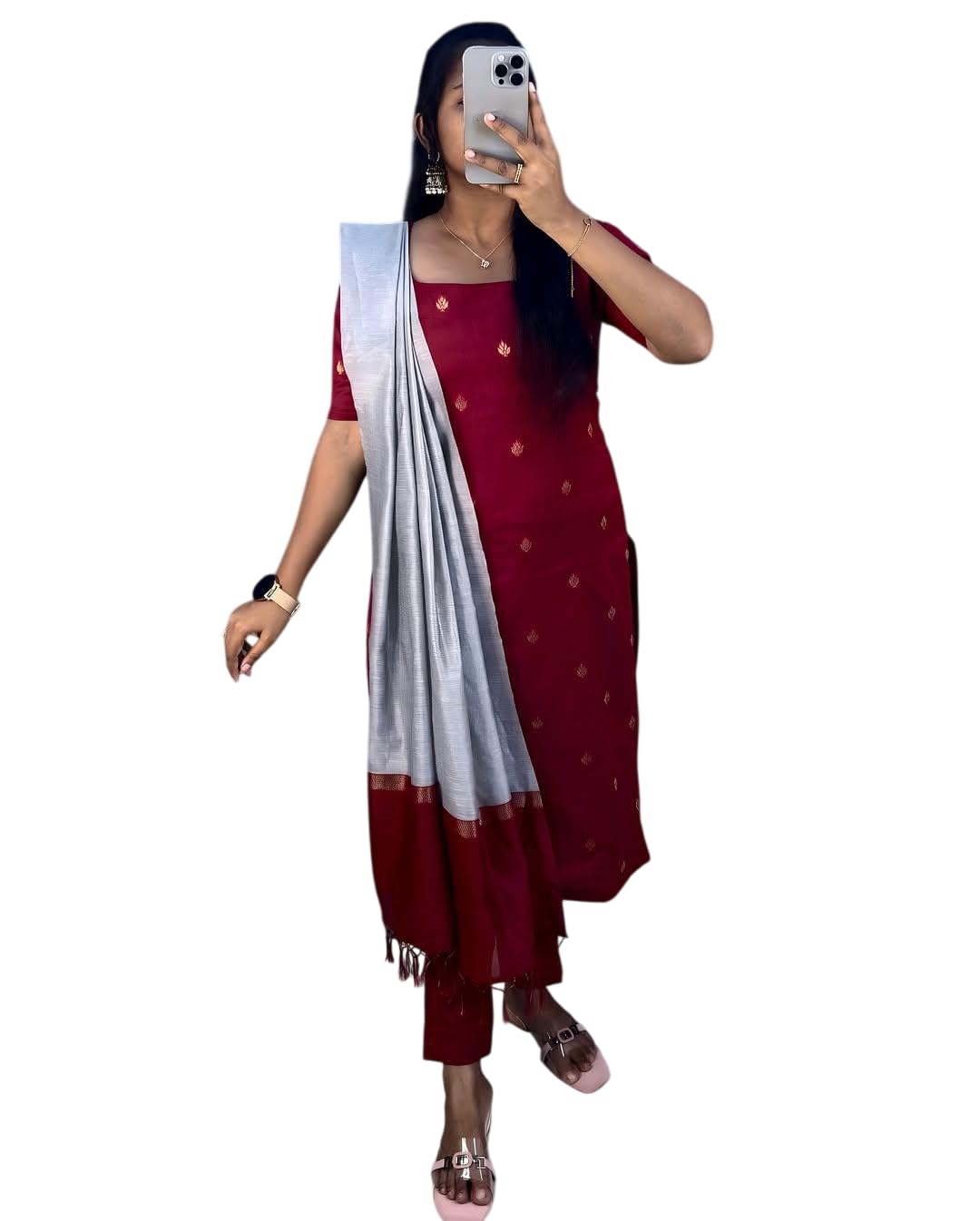 Women's Beautiful Chanderi Silk Salwar Suit And Zari Work kurti Set with Round Neck,Short Sleeve 3-Piece Traditional Kurti set For Any Occasion-picture-43