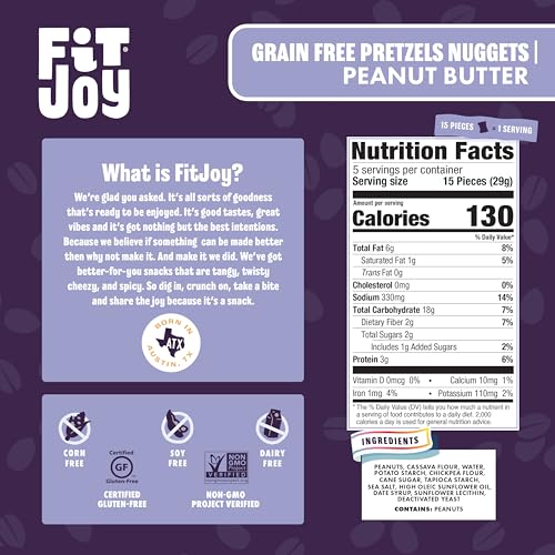 Image of FitJoy Peanut Butter Pretzel Nuggets (4 Pack, 5 Oz) - Crunchy Peanut Butter Filled Pretzel Nuggets - Gluten Free, Grain Free Cassava & Chickpea Flour Pretzels - Sweet & Salty Snack