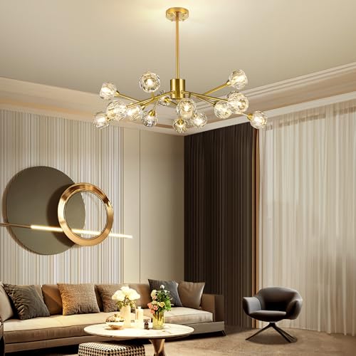 Weesalife Sputnik Chandeliers for Dining Room Light Fixtures,Modern Crystal Chandeliers for Living Room,15 Lights Gold Mid Century Brass Lighting Fixtures for Kitchen Island Bedroom Entryway - Image 6