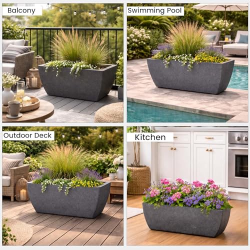 Image of Go Hooked Recta Curve 24 Inch Rectangle Planter Pot | Big Size Polymer Gamla for Plants | Heavy-Duty UV Resistant Outdoor & Indoor Flower Pot for Balcony, Terrace & Garden (Black)