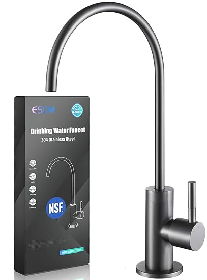 ESOW Drinking Water Faucet 100% Lead-Free, Water Filter Faucet for Kitchen Sink, Water Purification Faucet for Reverse Osmosis or Water Filtration System, Non-Air Gap, Stainless Steel 304, Matte Gray