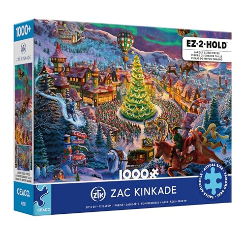 Puzzle CEACO Zachary Kinkade Santa's North Pole Grande - 1000 piezas, hecho en USA, tablero reciclado, tamaño terminado 26.6 x 19 pulgadas, incluye póster miniatura 1