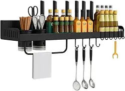 Suporte de Temperos Sem Furadeira para Cozinha – Prateleira Organizador de Aço Carbono, Grande Capacidade, Sem Danos à Parede - MJ BRANDS