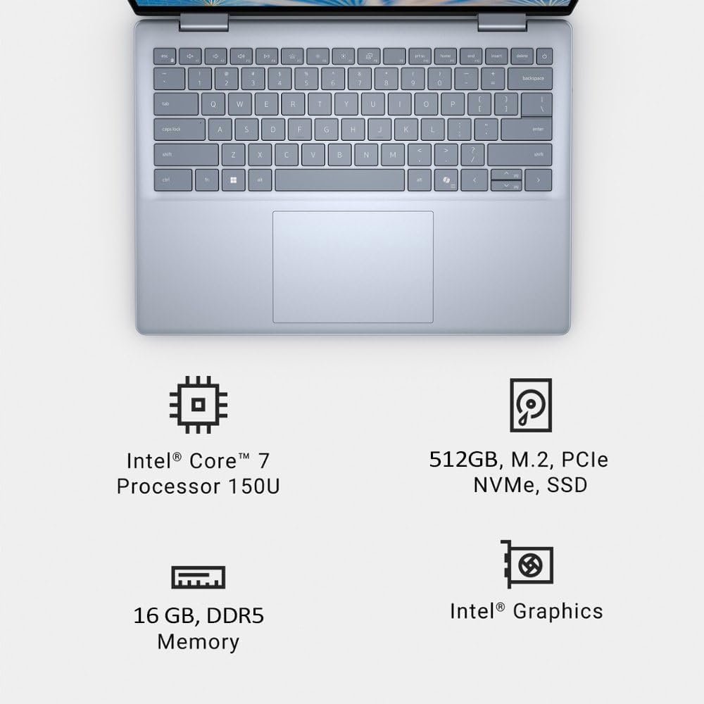 Dell Inspiron 14 7440 2-in-1 Business Laptop (14" FHD+ Touchscreen, Intel Core 7 150U(> i7-1355U), 16GB RAM, 512GB SSD) Fingerprint Reader, Backlit, IST Hub, FHD Webcam, Win 11 Home w/Copilot