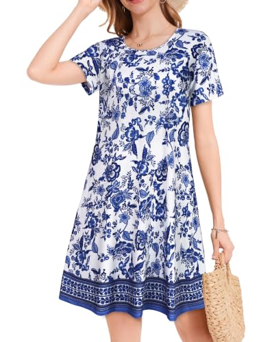 Image of JOLIGAL Summer Dresses for Women Casual Short Sleeve Sundress Scoop Neck Beach T Shirt Dress with Pockets 2026