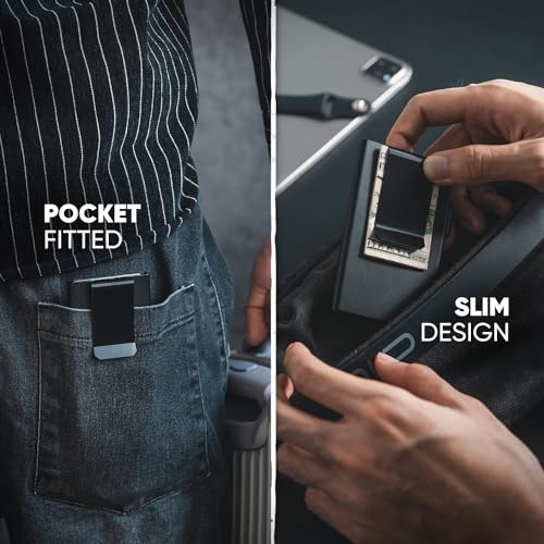 Image of VULKIT Minimalist Wallet with Money Clip RFID Protection Pop Up Card Holder Slim Wallet Credit Card Holder Metal Wallet, Matte Black
