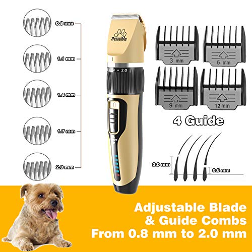 Pawsible Dog Clippers for Grooming Cordless Dog Grooming Clippers with Battery Indicator, Dog Grooming Kit with Dog Trimmer - Rechargeable Pet Clippers for Dogs and Cats
