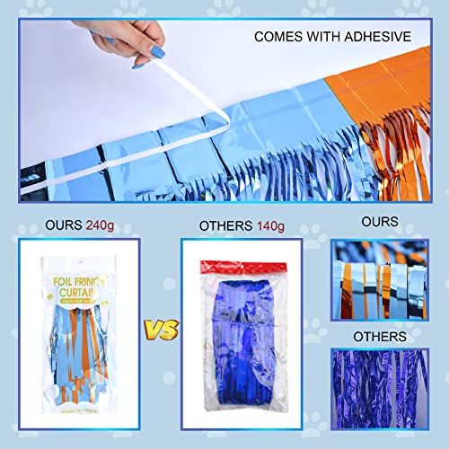 Lolstar Blue Dog Foil Fringe Curtains, Blue Dog Birthday Party Supplies, 2 Packs Of 3.3X6.6 Ft Orange Blue And Light Blue Tinsel Photo Booth Prop, Streamer Backdrop For Blue Dog Theme Party Decoration #TOP5