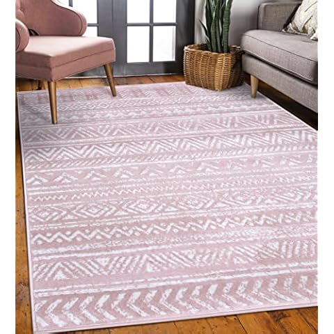 RUGBUGGERY Polypropylene Indoor Outdoor Area Rug | Non-Slip, Durable & Stain Resistant | with Clear Latex Back Material | for Living Room, Bedroom, Dining Room, Home, Patio, Balcony (5'x7') (Pink) Cover