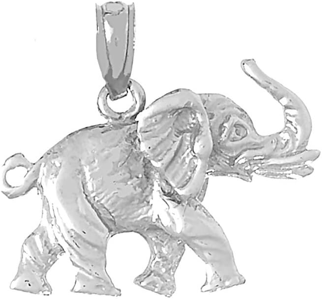 14k White Gold Animal Charm Pendant, 3-D Elephant Profile with Tusk