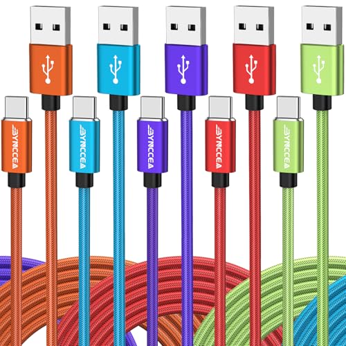 Bynccea USB Cable C to USB A 10ft-5 Pack USB Type C Cable Fast Charging Nylon Braided USB A to USB C Cable for Samsg Galaxy A15 A25 A35 A55 A54, S24 S23 S22 S21 S20 S10 S10E, Note 20 10, Moto G