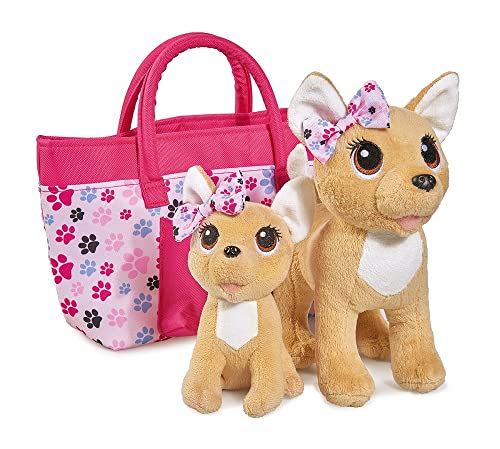 Simba 105893213 - ChiChi Love Happy Family, Chihuahua Plüschhunde in zwei verschiedenen Größen, 20/14cm, mit modischer Tasche, ab 3 Jahre