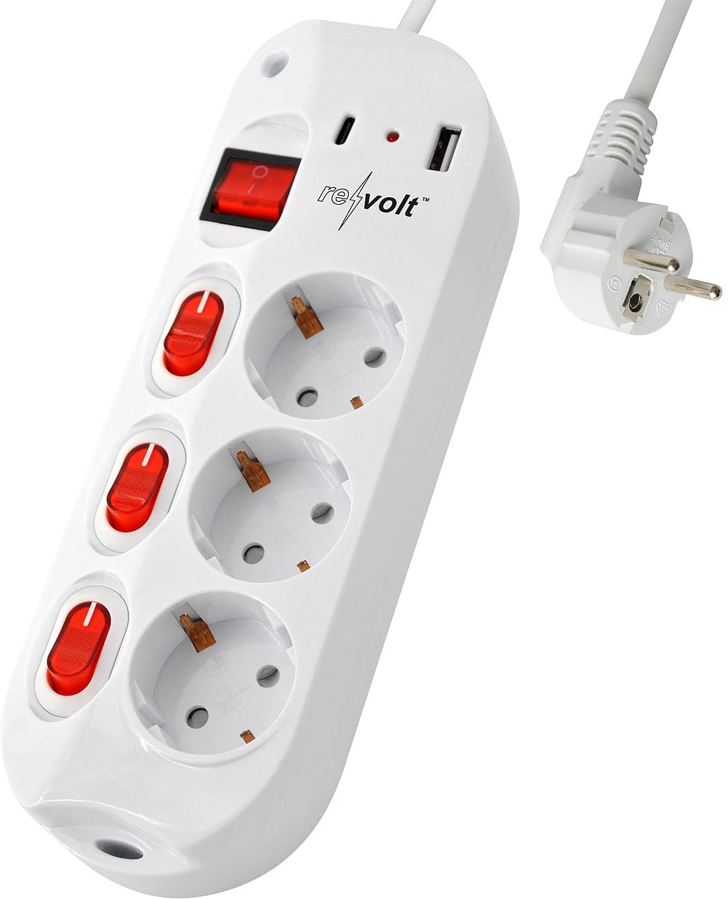 revolt multipresa 230V: Set da 2 Multipresa a 3 vie, attivabile singolarmente, 2 porte USB per la ricarica (con porte di ricarica USB, ciabatta elettrica da 230 volt)