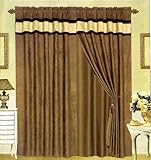 MODERN Black, Brown, and White Suede Patchwork Window Curtain / Drape Set with Sheer Backing 120-by-84-Inch