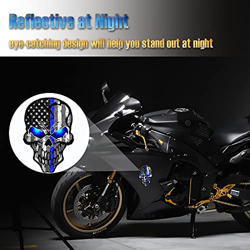Image of 2 Pack Car Decals Stickers, Skull Reflective US Flag with Thin Blue Line, Honoring Police Law Enforcement Vinyl Stickers Van Trucks Women Men Motorcycle Laptop Decals Skateboard Bike Bumper Window