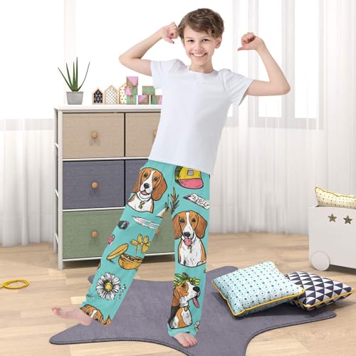 ZZXXB Tropical Beagle Flower Boys Long Pants Soft Trousers Elastic Waist Kids Lounge Bottoms with Pockets S-XL 5