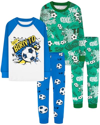 Image of DAUGHTER QUEEN Boys Pajamas 4 Pieces Long Set 100% Cotton Sleepwear Size 18 Months-12 Years