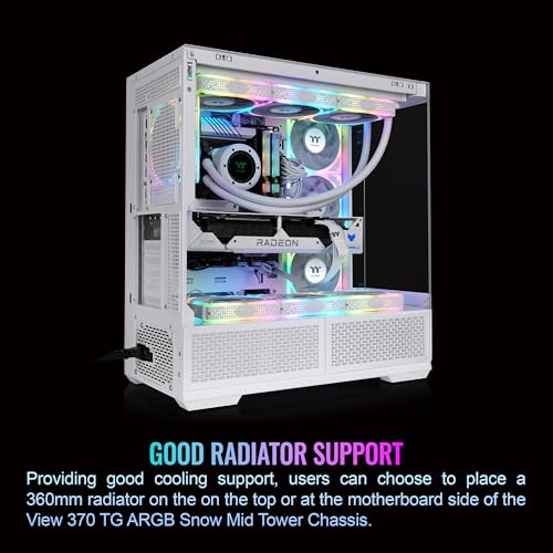 Image of Thermaltake View 370 TG ARGB Mid Tower; 1x360mm & 1x120 ARGB PWM Fans Included; 360mm Rad Support; 420mm GPU Clearance; Hidden Connector Support (ATX /mATX); Vertical GPU Support;Snow; CA-11N-00M6WN-00