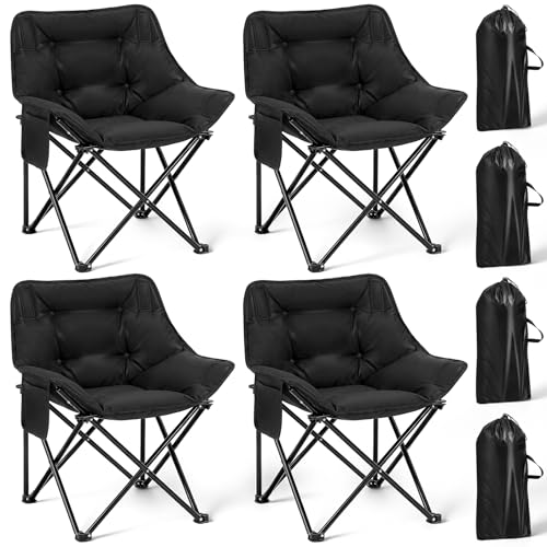 Redbaker 4 Pack Sillas de Camping Acolchadas Plegables para Adultos Soporta 400 Lbs con Bolsa de Transporte Negro