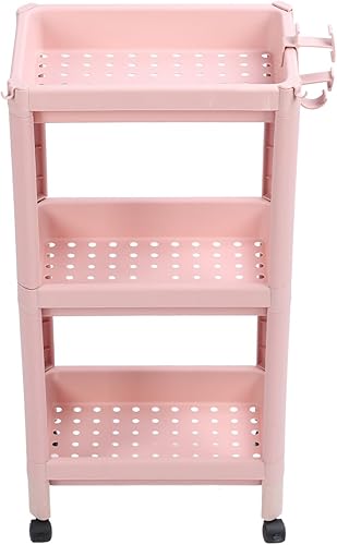 TUWEI Estantería de pie, estante multifuncional de varios niveles para dormitorio, color rosa resistente (3 capas (con ruedas))