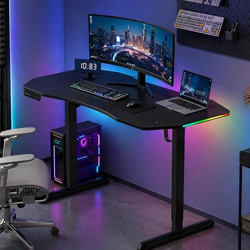 Image of ARTIKEL Dagger Electric Height Adjustable Gaming Table for Home & Office with RGB Light| Cup Holder, Headset Hook, Cable Management |72-118cm|80kg Capacity - Black|3 yrs Warranty (Black, Dagger)