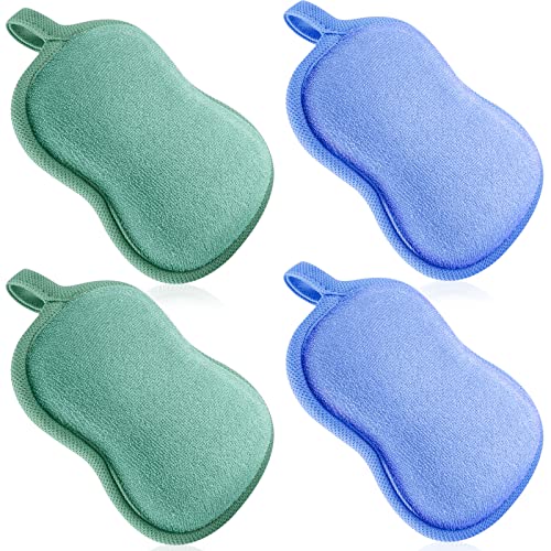 Image of 4 Pieces Baby Bath Sponge Cotton Baby Sponge Soft and Absorbent Sponge for Kids Babies Men Women (Green, Blue)