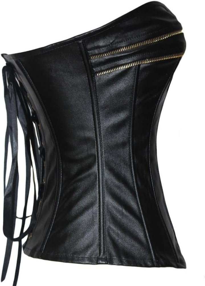 Leather Corset Steampunk Zipper Front Sexy Body Bustier Corset Women Waist Cincher Corsets