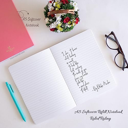Image of NEORAH - A5 Ruled Notebook Soft Cover | Journal Refill | Ruled Journal | 110 GSM | 160 Pages (Size 21 cm x 14.8 cm) Planner Journaling Writing Note Taking Diary, Travellers Journal -PINK