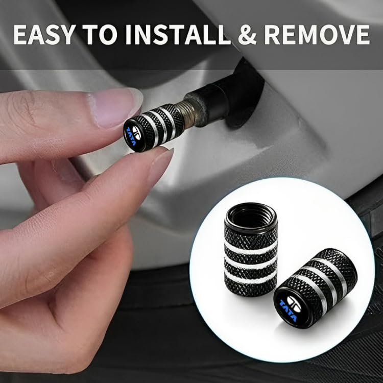 Image of Greenworld Premium Black Chorme Metal Car Tyre Valve Caps Featuring Car Logo Emblems - Durable, Stylish, and Universal Wheel Accessories(TAT-A)