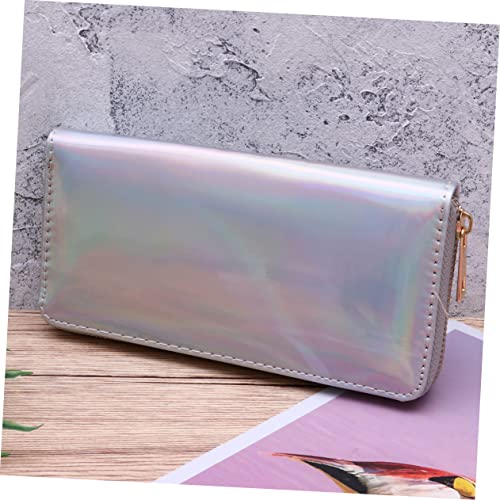 TENDYCOCO Female Clutch Bag Iridescent Women's Wallet Zipper Coin Pocket ID Slot Stylish Silver Long Wallet 7