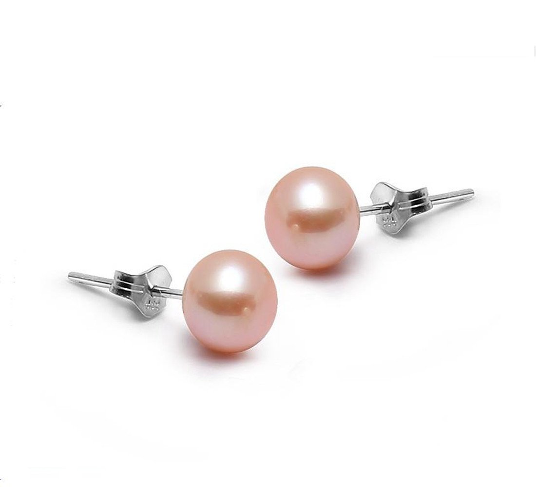 Nenalina Orecchini A Perla Donna In Argento Sterling 925 - Rosa, 8 Mm, Fatti A Mano