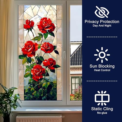 Vinilo para ventana con diseño de rosas rojas BlissYard miniatura 2